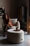 Round Upholstered Ottoman | Dutchbone Rocca | Dutchfurniture.com