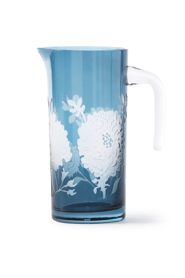 Floral Patterned Blue Glass Pitcher | Pols Potten Peony | Oroatrade.com