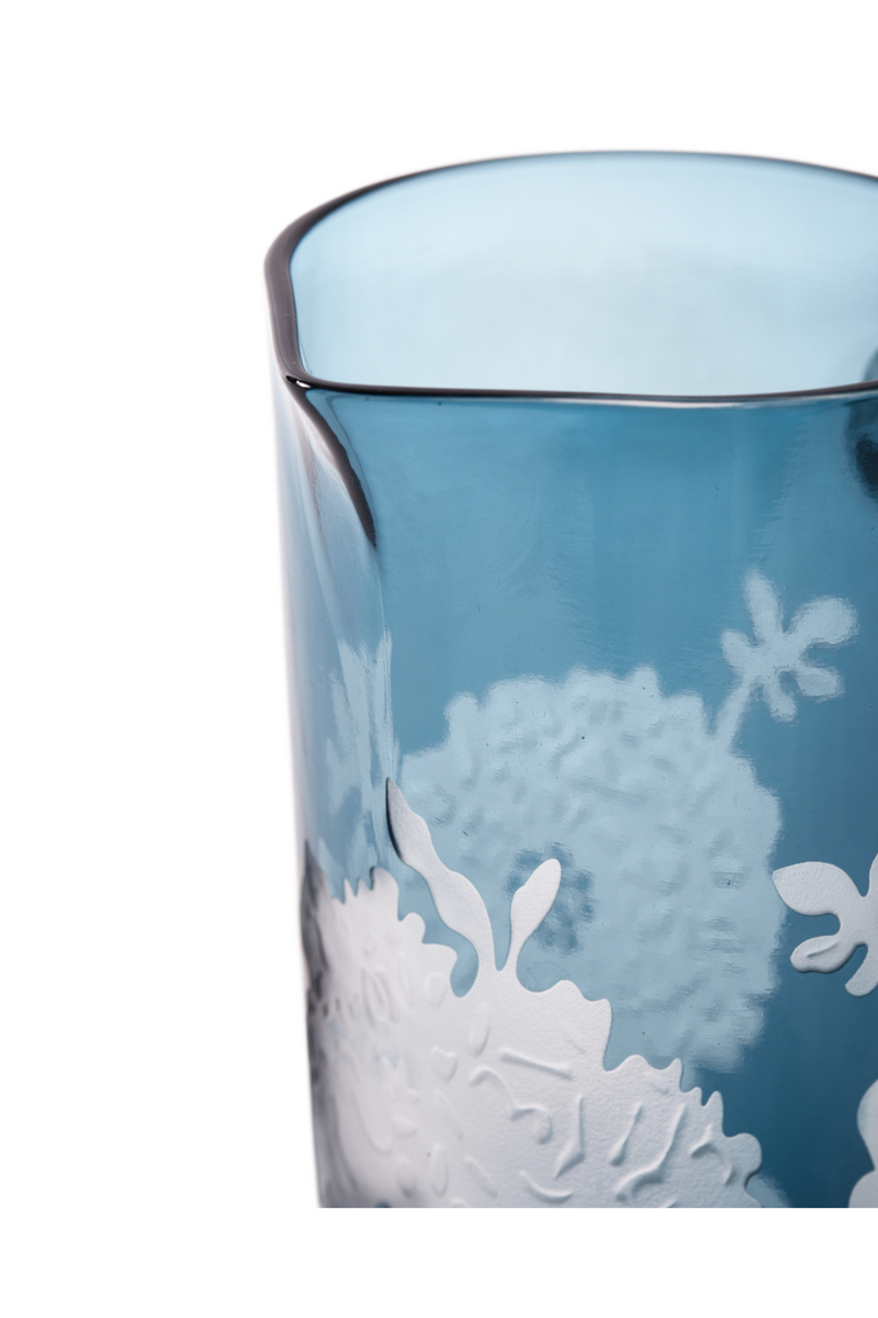 Floral Patterned Blue Glass Pitcher | Pols Potten Peony | Dutchfurniture.com