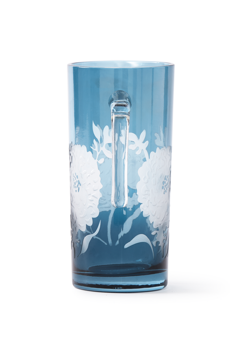 Floral Patterned Blue Glass Pitcher | Pols Potten Peony | Dutchfurniture.com