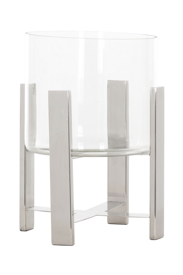Silver Steel Bars Glass Lantern | OROA Tiko | Dutchfurniture.com