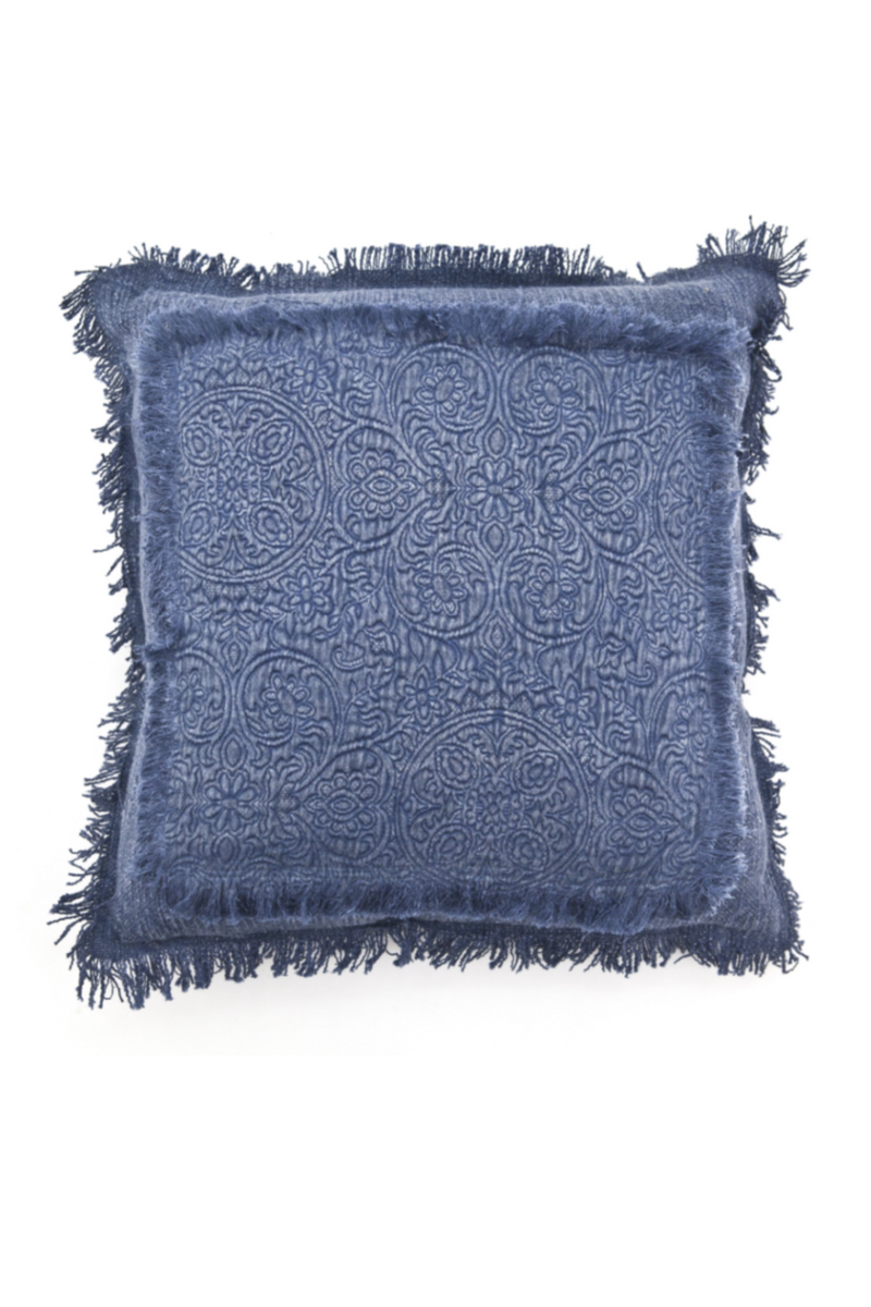 Blue Floral Fringe Throw Pillows (2) | By-Boo Floret | DutchFurniture.com