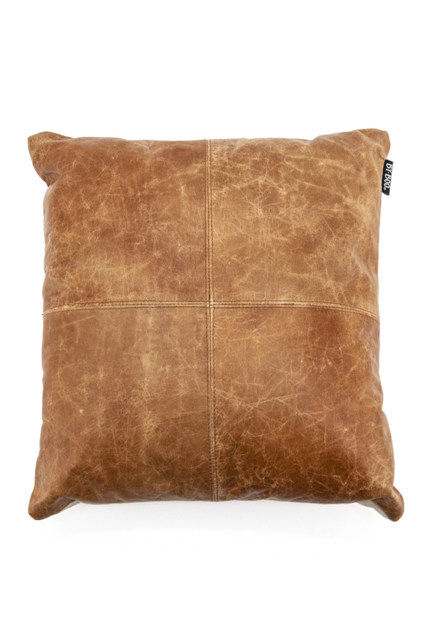 Square Cognac Leather Pillows (2) | By Boo Check | DutchFurniture.com