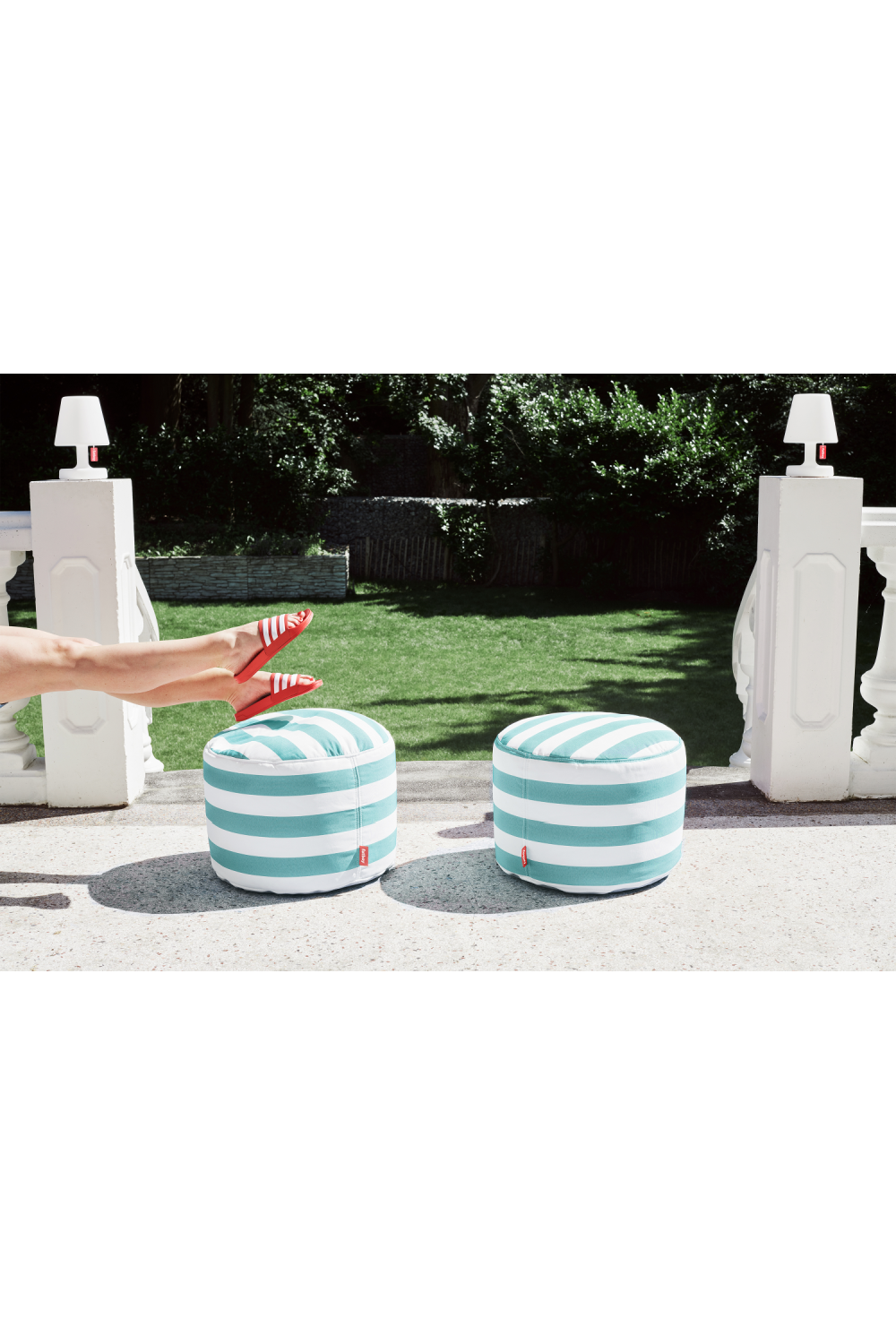 Blue Stripes Outdoor Ottoman | Fatboy Point | Dutchfurniture.com