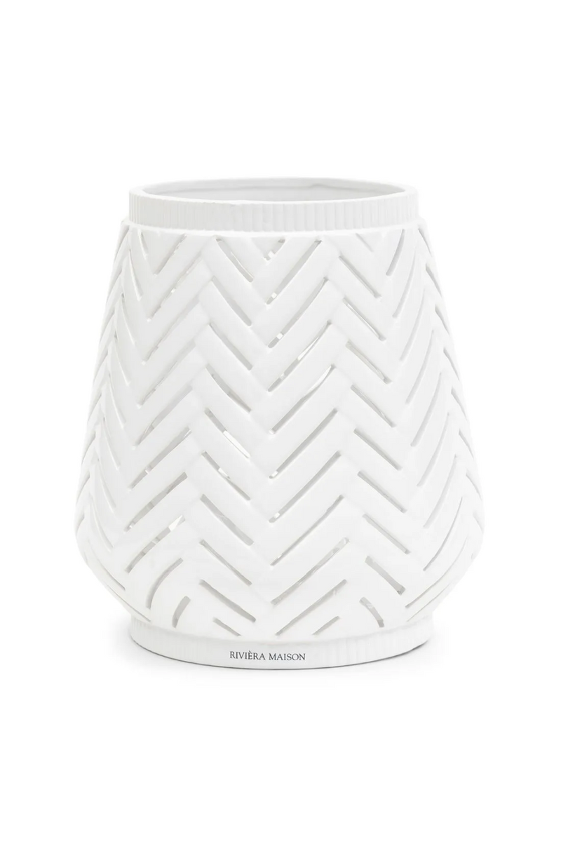 White Ceramic Herringbone Hurricane | Rivièra Maison Roseville | Dutchfurniture.com