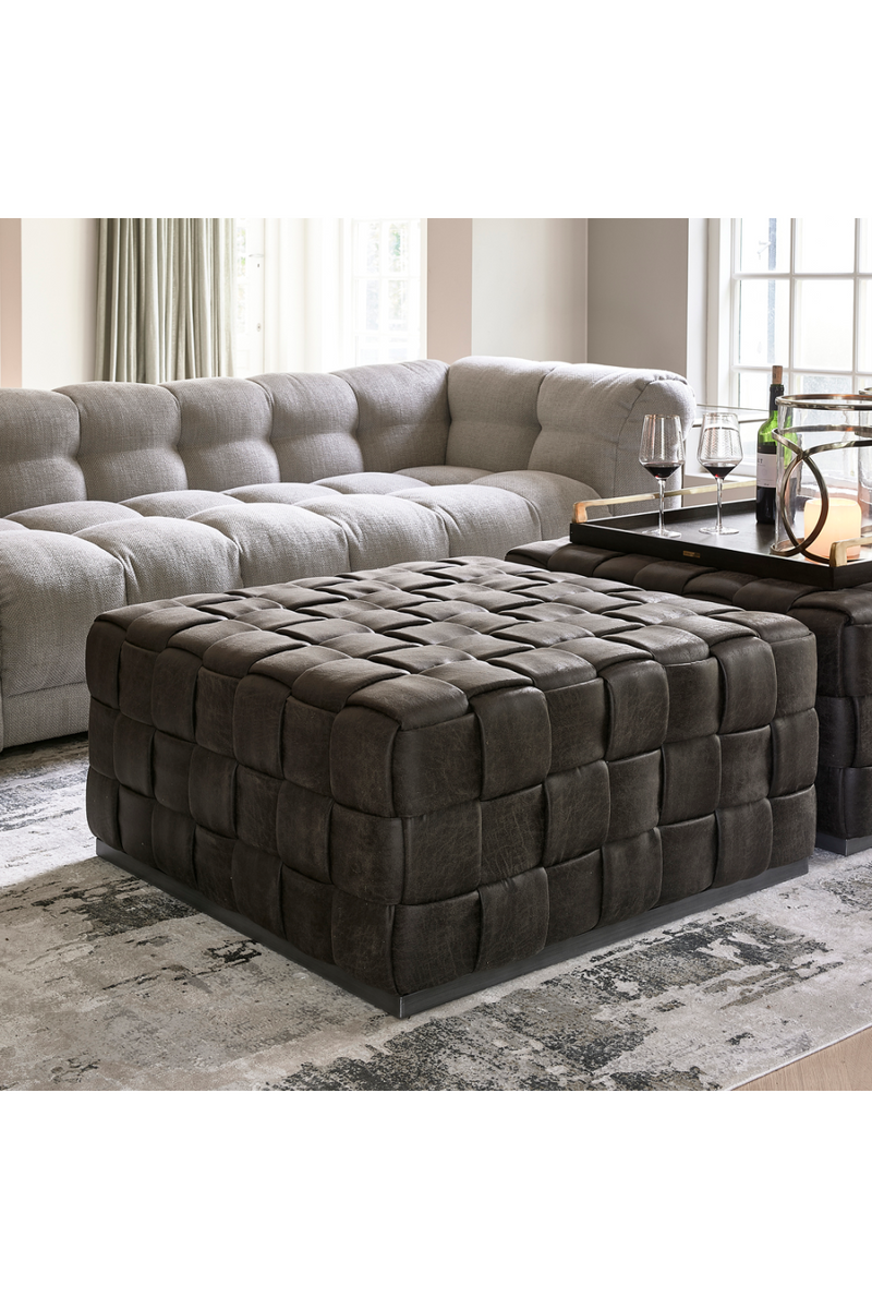 Braided Leather Footstool XL Rivi ra Maison Room 48