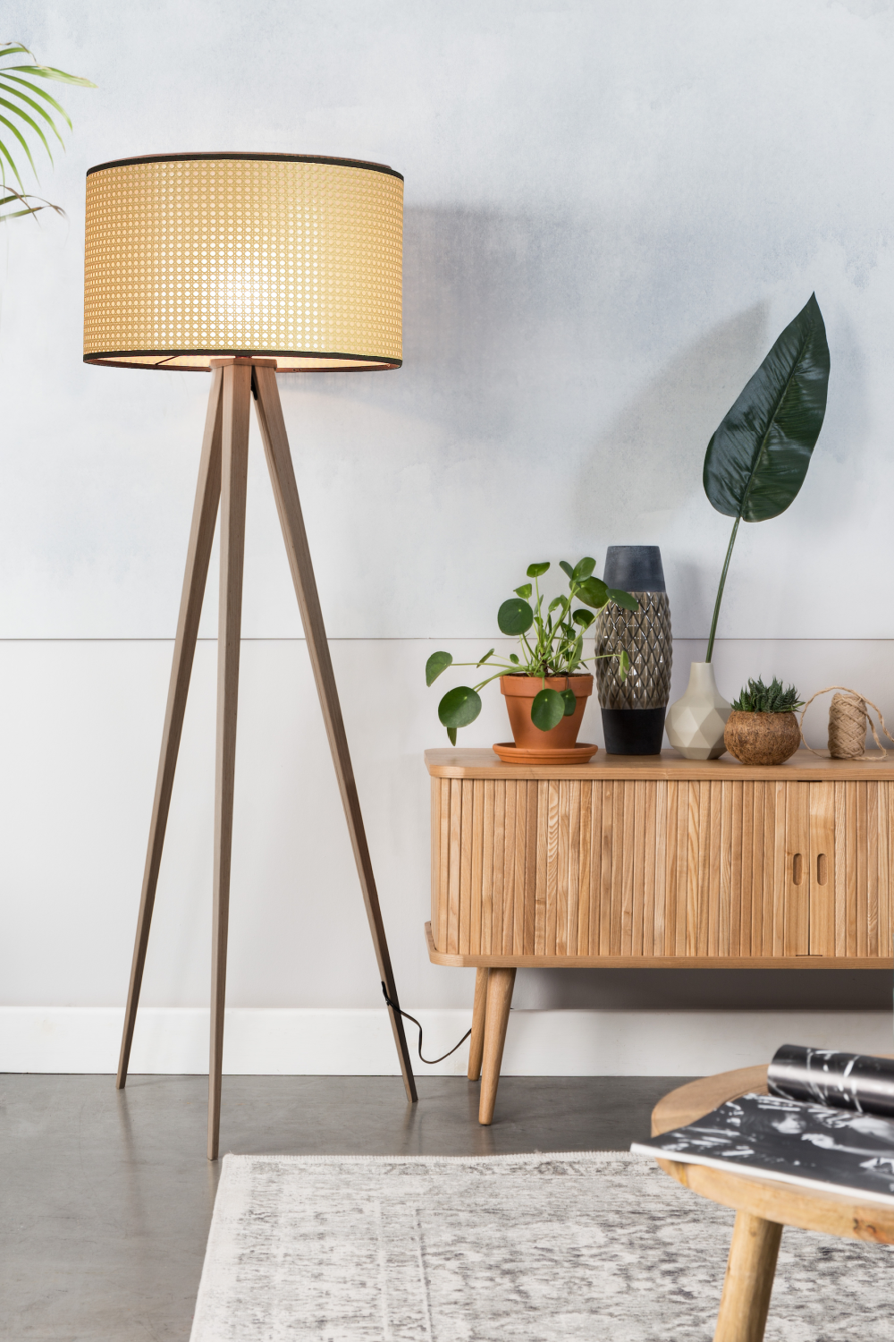 Dark Walnut Mesh Floor Lamp | Zuiver Tripod Webbing | OROA TRADE