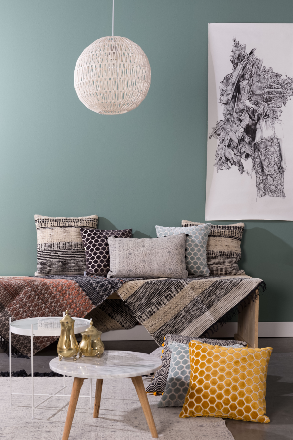 Teal Honeycomb Pillows (2) | Zuiver Monty | Dutchfurniture.com